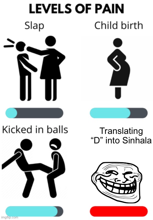 Approved by Knuckles | Translating “D” into Sinhala | image tagged in levels of pain | made w/ Imgflip meme maker