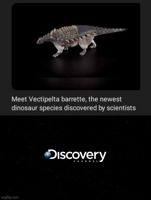 Vectipelta barrette | image tagged in discovery channel,vectipelta barrette,dinosaur,dinosaurs,science,memes | made w/ Imgflip meme maker