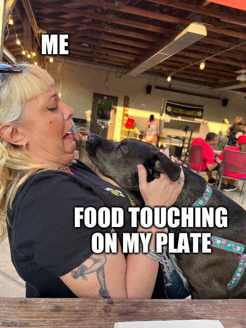 Eww | ME; FOOD TOUCHING ON MY PLATE | image tagged in funny,dog,ick | made w/ Imgflip meme maker