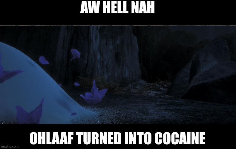 AW HELL NAH; OHLAAF TURNED INTO COCAINE | image tagged in frozen 2,olaf,spunch bop | made w/ Imgflip meme maker