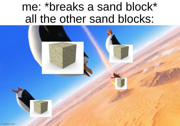*falls* | me: *breaks a sand block*
all the other sand blocks: | image tagged in penguins of madagascar | made w/ Imgflip meme maker
