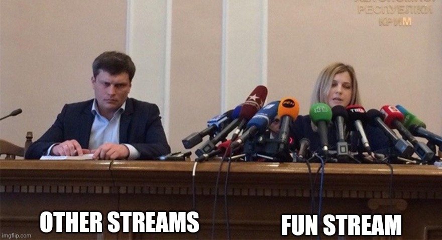Gaming stream is underrated :( | OTHER STREAMS; FUN STREAM | image tagged in man and woman microphone,imgflip,fun stream,streams,imgflip community,imgflip trolls | made w/ Imgflip meme maker