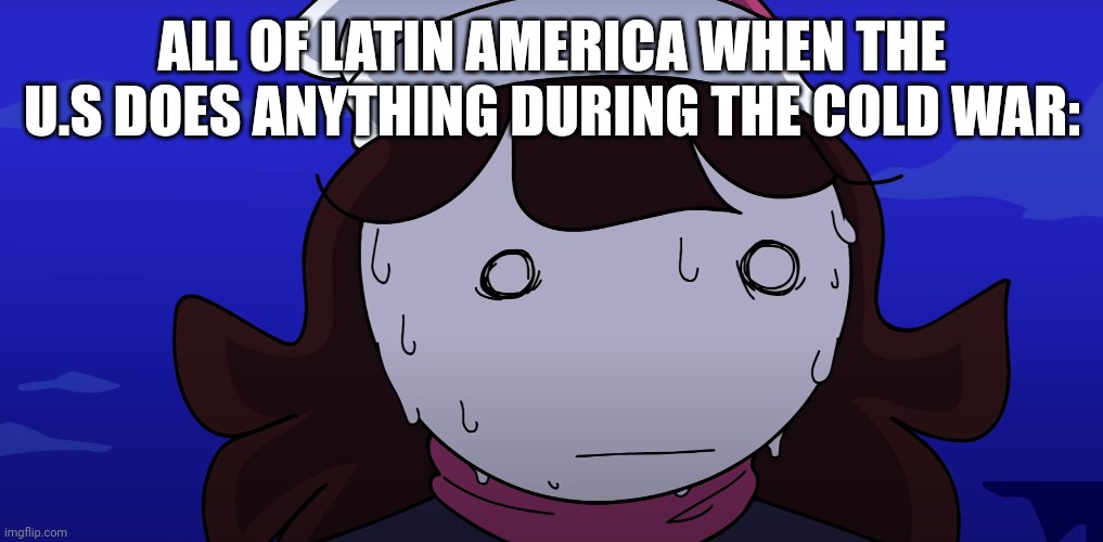 Roses are red, Violets are Blue, You are a Commie, so this is a coup | ALL OF LATIN AMERICA WHEN THE U.S DOES ANYTHING DURING THE COLD WAR: | image tagged in jaiden sweating nervously | made w/ Imgflip meme maker