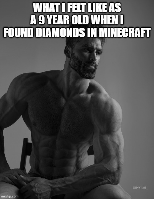 Giga Chad | WHAT I FELT LIKE AS A 9 YEAR OLD WHEN I FOUND DIAMONDS IN MINECRAFT | image tagged in giga chad | made w/ Imgflip meme maker