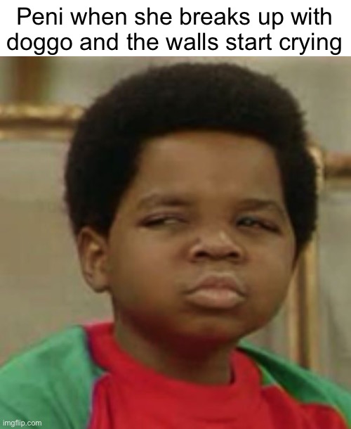 Suspicious | Peni when she breaks up with doggo and the walls start crying | image tagged in suspicious | made w/ Imgflip meme maker