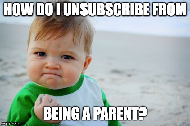 Success Kid Original | HOW DO I UNSUBSCRIBE FROM; BEING A PARENT? | image tagged in memes,success kid original | made w/ Imgflip meme maker