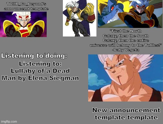 Yuh | Listening to: Lullaby of a Dead Man by Elena Siegman; New announcement template template | image tagged in tbmr_go_beyond's announcement template | made w/ Imgflip meme maker