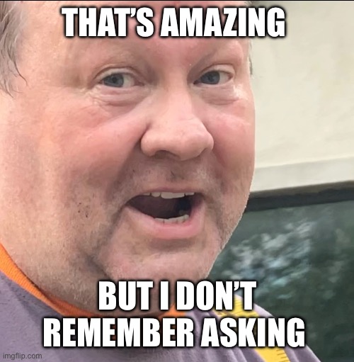 Did I ask | THAT’S AMAZING; BUT I DON’T REMEMBER ASKING | image tagged in meme,shitpost | made w/ Imgflip meme maker