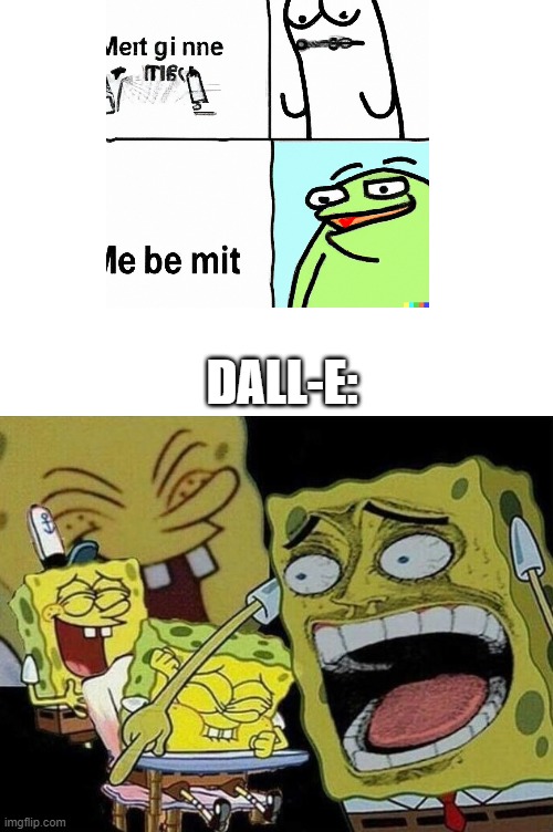 Asked DALL-E to generate an image of a meme and I got this | DALL-E: | image tagged in spongebob laughing hysterically,artificial intelligence,elon musk | made w/ Imgflip meme maker