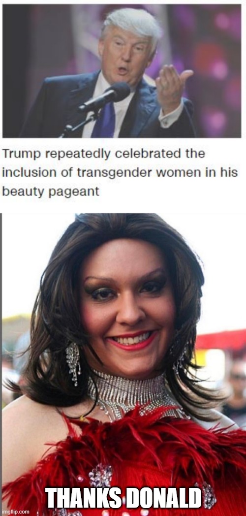 Celebrate George | THANKS DONALD | image tagged in george santos drag queen | made w/ Imgflip meme maker