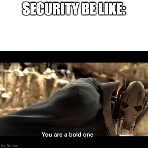 Blank template "you are a bold one" | SECURITY BE LIKE: | image tagged in blank template you are a bold one | made w/ Imgflip meme maker