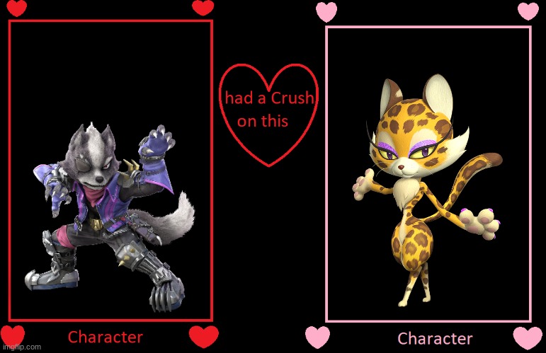 if wolf had a crush on clawroline | image tagged in what if this character had a crush on this person,starfox,kirby,wolves,cheetah,shipping | made w/ Imgflip meme maker