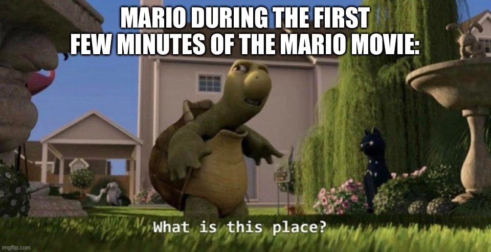 Huh. | MARIO DURING THE FIRST FEW MINUTES OF THE MARIO MOVIE: | image tagged in what is this place | made w/ Imgflip meme maker