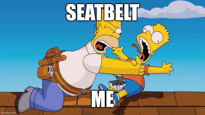 Every time | SEATBELT; ME | image tagged in homer choking bart | made w/ Imgflip meme maker
