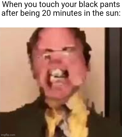 nah but the pain is real bro | When you touch your black pants after being 20 minutes in the sun: | image tagged in dwight screaming,memes,funny,help | made w/ Imgflip meme maker