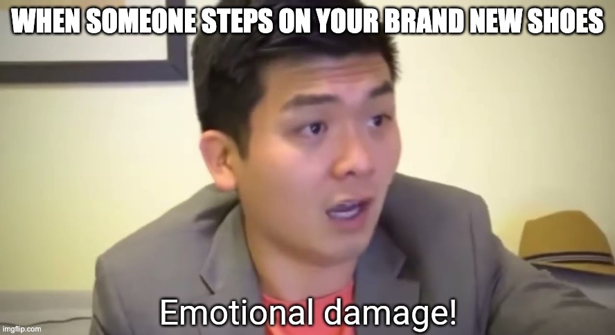 Emotional damage | WHEN SOMEONE STEPS ON YOUR BRAND NEW SHOES | image tagged in emotional damage | made w/ Imgflip meme maker