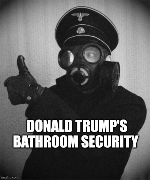 New Secret Service position | DONALD TRUMP'S BATHROOM SECURITY | image tagged in gas masked nazi,toilet,watch | made w/ Imgflip meme maker