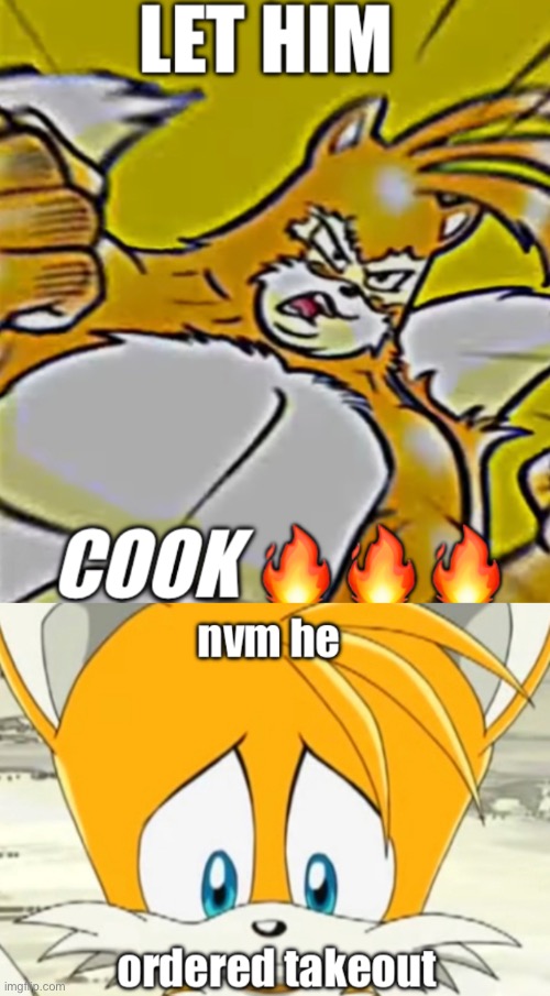 LET HIM COOK | image tagged in tails the fox,let him cook | made w/ Imgflip meme maker