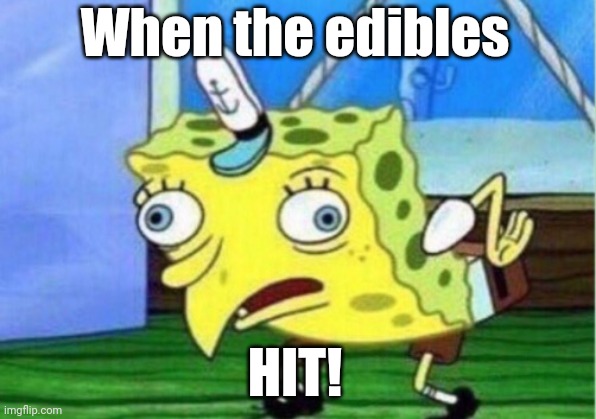 Edibles | When the edibles; HIT! | image tagged in memes,mocking spongebob | made w/ Imgflip meme maker