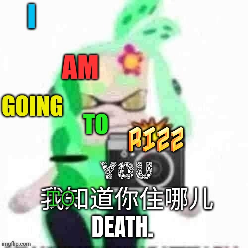No context | I; AM; GOING; TO; RIZZ; YOU; TO; DEATH. | image tagged in mint with chinese text | made w/ Imgflip meme maker