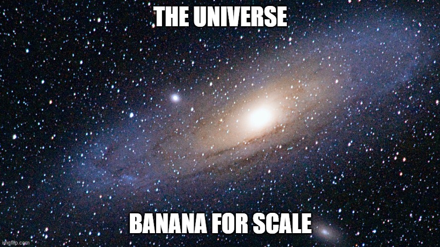 Banana for scale | THE UNIVERSE; BANANA FOR SCALE | image tagged in humor,space | made w/ Imgflip meme maker