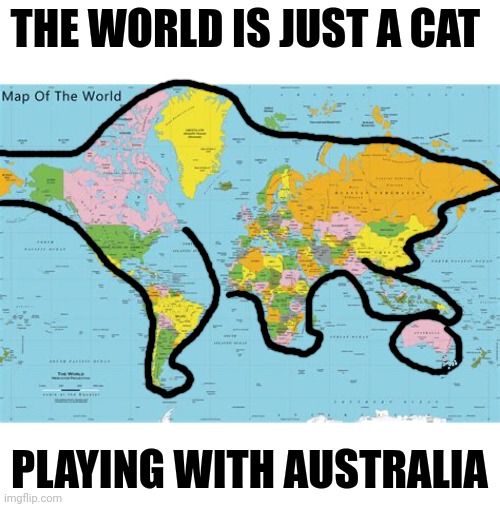 THE WORLD IS JUST A CAT; PLAYING WITH AUSTRALIA | image tagged in mind blowing | made w/ Imgflip meme maker