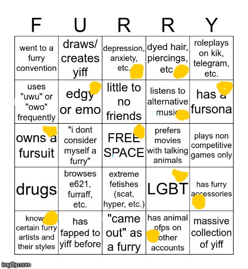 Yeahh | image tagged in furry bingo v2 | made w/ Imgflip meme maker