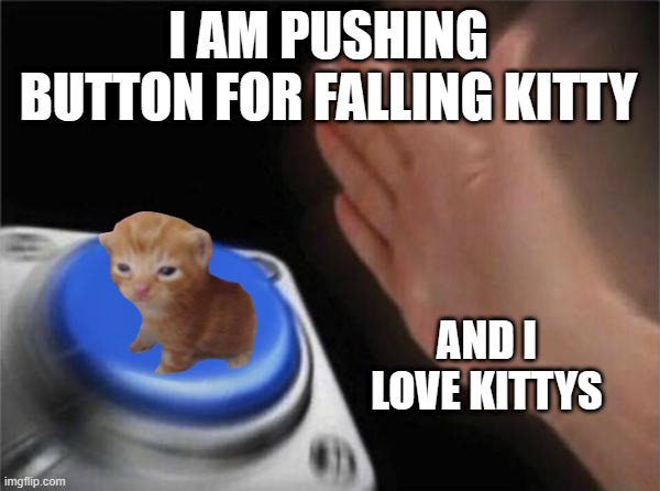 Kitty is falling | I AM PUSHING BUTTON FOR FALLING KITTY; AND I LOVE KITTYS | image tagged in memes,blank nut button | made w/ Imgflip meme maker