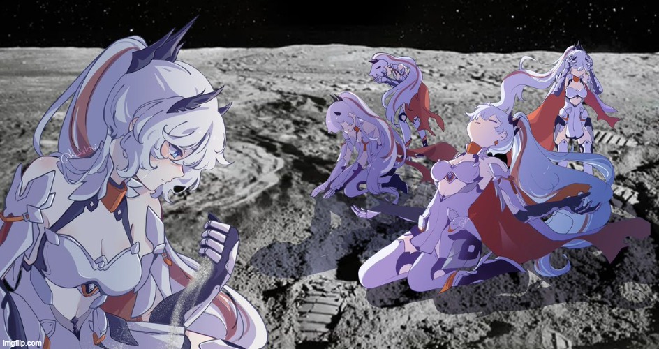 Kiana waiting on the moon | image tagged in memes | made w/ Imgflip meme maker