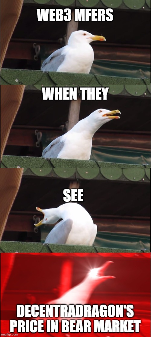 Inhaling Seagull | WEB3 MFERS; WHEN THEY; SEE; DECENTRADRAGON'S PRICE IN BEAR MARKET | image tagged in memes,inhaling seagull | made w/ Imgflip meme maker