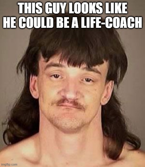 mustang-mullet | THIS GUY LOOKS LIKE HE COULD BE A LIFE-COACH | image tagged in mustang-mullet | made w/ Imgflip meme maker
