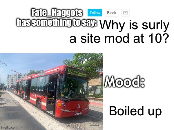 Fate_Haggots Announcement template 2 | Why is surly a site mod at 10? Boiled up | image tagged in fate_haggots announcement template 2 | made w/ Imgflip meme maker