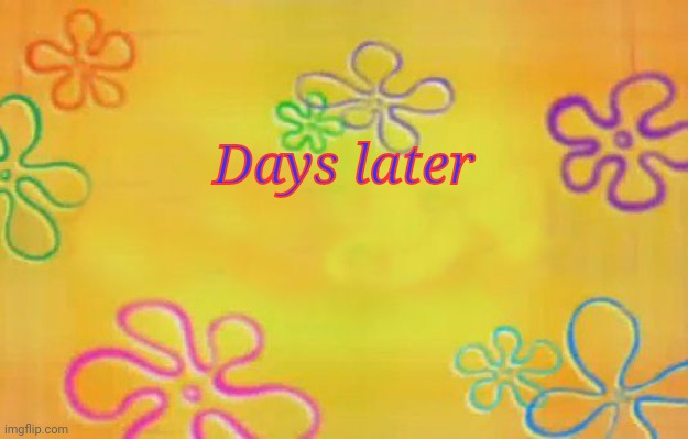 Spongebob time card background  | Days later | image tagged in spongebob time card background | made w/ Imgflip meme maker