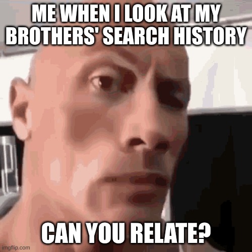 Can you relate? | ME WHEN I LOOK AT MY BROTHERS' SEARCH HISTORY; CAN YOU RELATE? | image tagged in the rock eyebrows | made w/ Imgflip meme maker