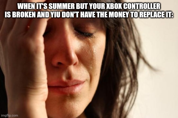 I'm very sad at this moment | WHEN IT'S SUMMER BUT YOUR XBOX CONTROLLER IS BROKEN AND YIU DON'T HAVE THE MONEY TO REPLACE IT: | image tagged in memes,first world problems,xbox | made w/ Imgflip meme maker