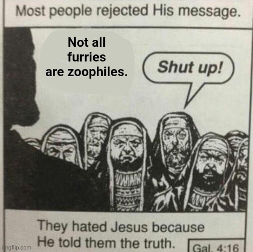 About furries | Not all furries are zoophiles. | image tagged in jesus tells the truth,furries,furry,memes,zoophiles,meme | made w/ Imgflip meme maker