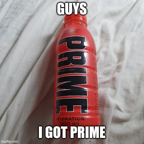 GUYS I GOT PRUME | GUYS; I GOT PRIME | image tagged in prime,energy drinks | made w/ Imgflip meme maker