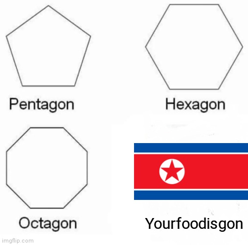 North korea in a nutshell | Yourfoodisgon | image tagged in memes,pentagon hexagon octagon | made w/ Imgflip meme maker