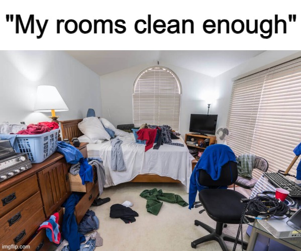 Well yes, but actually 100% NOT XD | "My rooms clean enough" | made w/ Imgflip meme maker