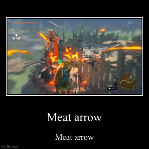Meat arrow | Meat arrow | Meat arrow | image tagged in demotivationals,meat,arrow,legend of zelda | made w/ Imgflip demotivational maker