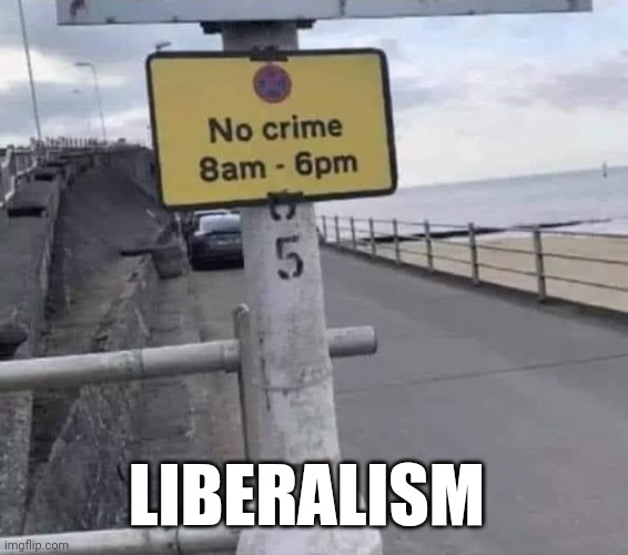 No crime allowed | LIBERALISM | image tagged in no crime allowed | made w/ Imgflip meme maker