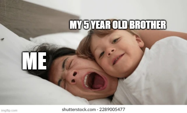 my brother waking me up | MY 5 YEAR OLD BROTHER; ME | image tagged in funny | made w/ Imgflip meme maker