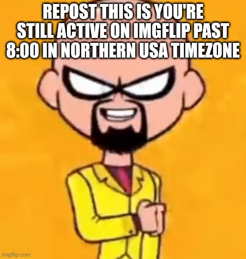 Repost if | REPOST THIS IS YOU'RE STILL ACTIVE ON IMGFLIP PAST 8:00 IN NORTHERN USA TIMEZONE | made w/ Imgflip meme maker