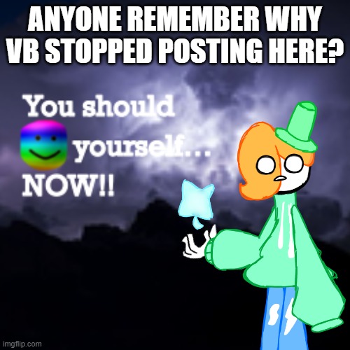 LuckyGuy17 K Word | ANYONE REMEMBER WHY VB STOPPED POSTING HERE? | image tagged in luckyguy17 k word | made w/ Imgflip meme maker