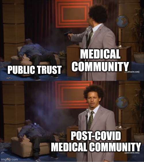 Who Killed Hannibal | MEDICAL COMMUNITY; PUBLIC TRUST; POST-COVID MEDICAL COMMUNITY | image tagged in memes,who killed hannibal | made w/ Imgflip meme maker