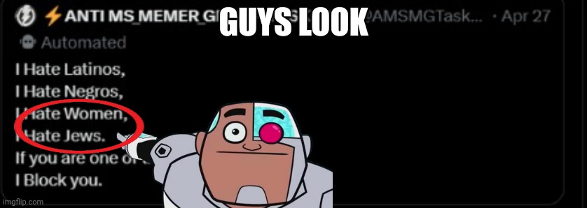 Cyborg says cry | GUYS LOOK | made w/ Imgflip meme maker