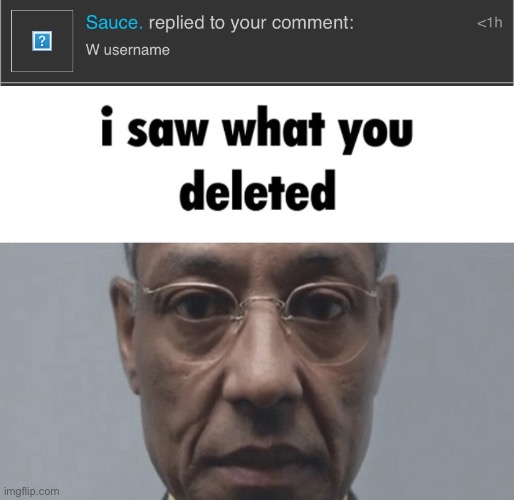 Sauce came back. | image tagged in i saw what you deleted | made w/ Imgflip meme maker