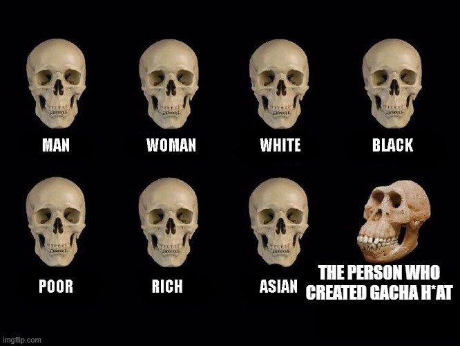 empty skulls of truth | THE PERSON WHO CREATED GACHA H*AT | image tagged in empty skulls of truth | made w/ Imgflip meme maker