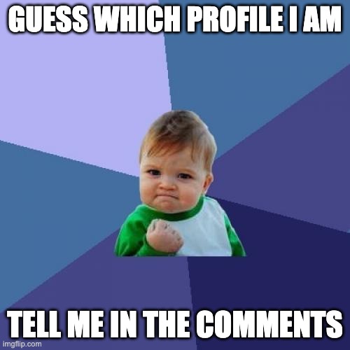 Success Kid | GUESS WHICH PROFILE I AM; TELL ME IN THE COMMENTS | image tagged in memes,success kid | made w/ Imgflip meme maker
