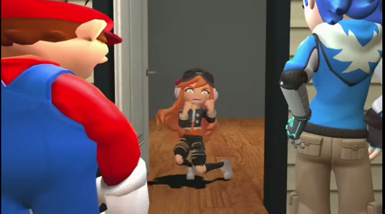 High Quality tari and mario looking at meggy Blank Meme Template